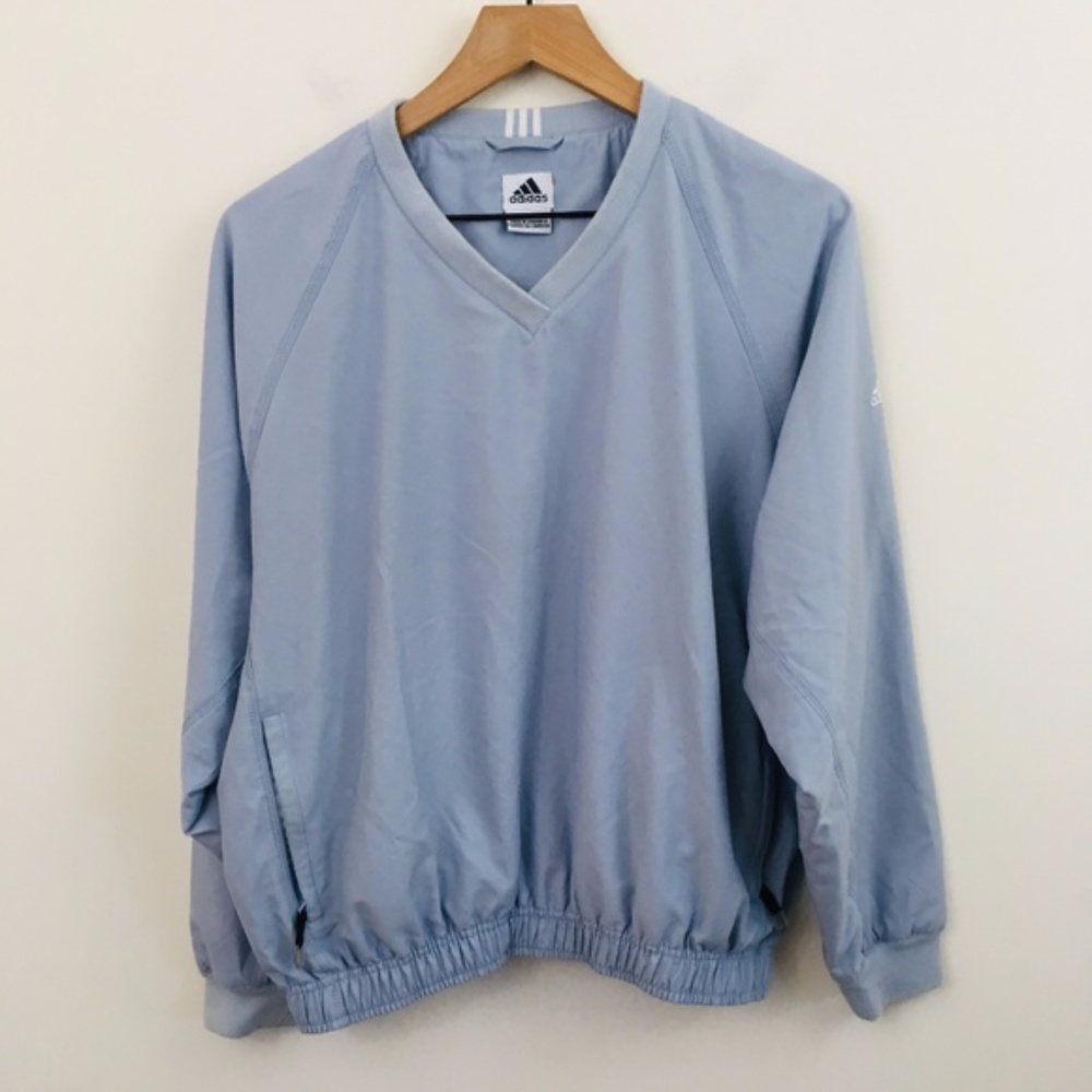Vintage Adidas ClimaCool Trefoil Light Blue Vneck Pullover Windbreaker Jacket